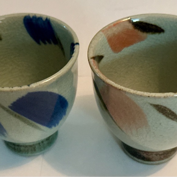 Japanese-Style Ceramic Cups Set of 2 – Unique Gray, Pink & Blue Hand-Painted - Picture 8 of 16